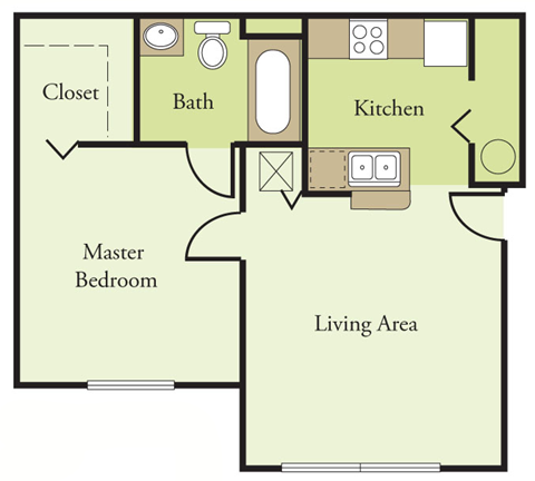 Floor plan for 1 bed, 1 bath, 540 sqft